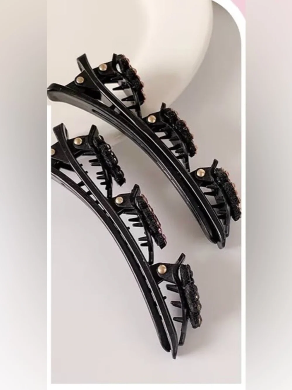 New Anthropologie Pink Crystal Floral Barrette on Black Base